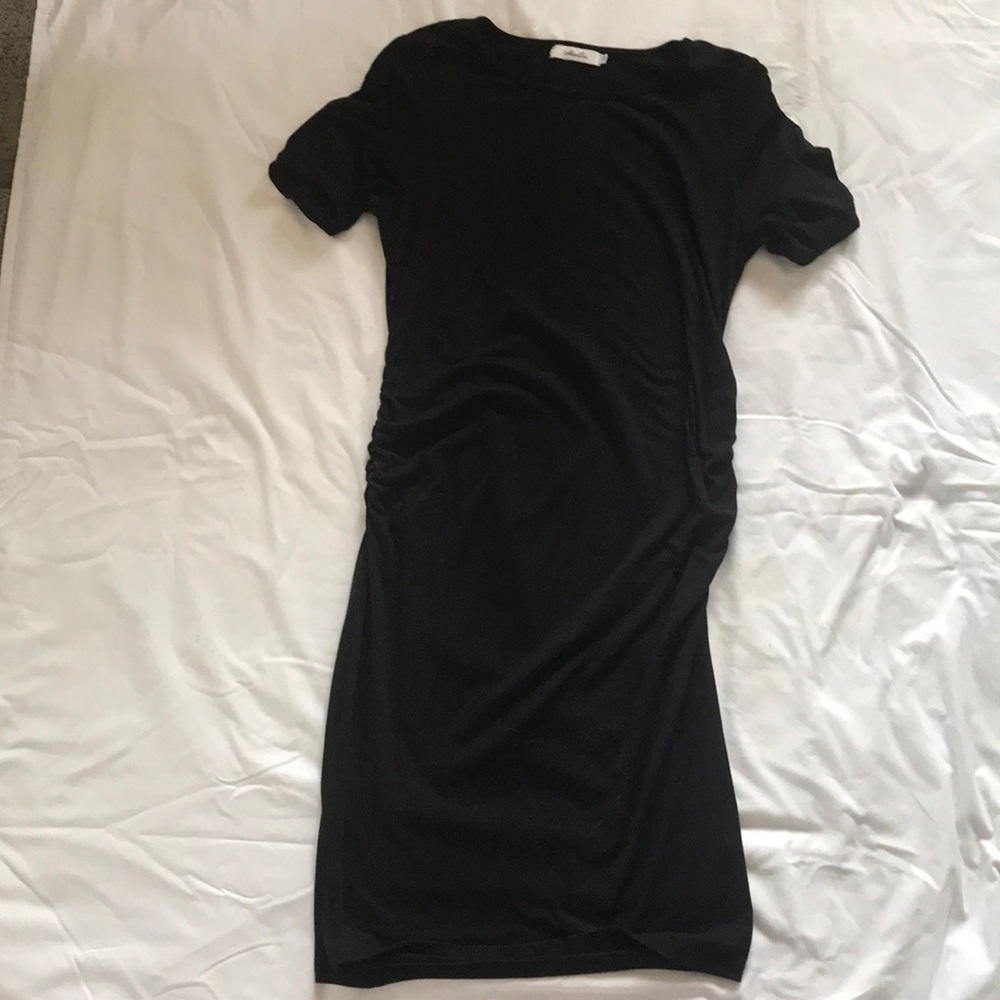Black knee length short sleeve maternity dress